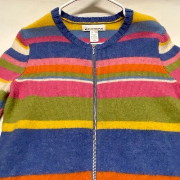 Jones New York Sport Full Zip Cardigan Women's Small Colorful Stripes Wool EUC - Picture 7 of 11
